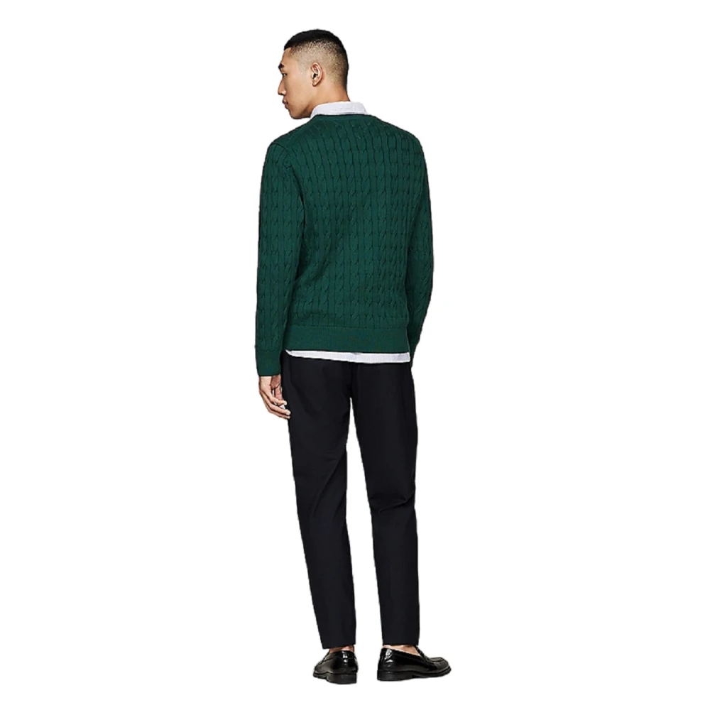 Tommy Hilfiger Groene Chain-Knit Crew Neck Sweater Green Heren