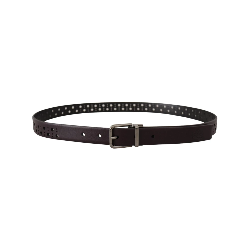 Dolce & Gabbana Paars Geperforeerde Leren Riem Metalen Gesp Purple Heren