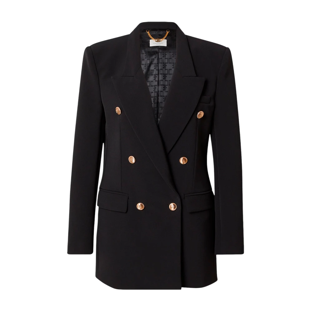 Elisabetta Franchi Double-Breasted Stretch Crepe Blazer Black Dames