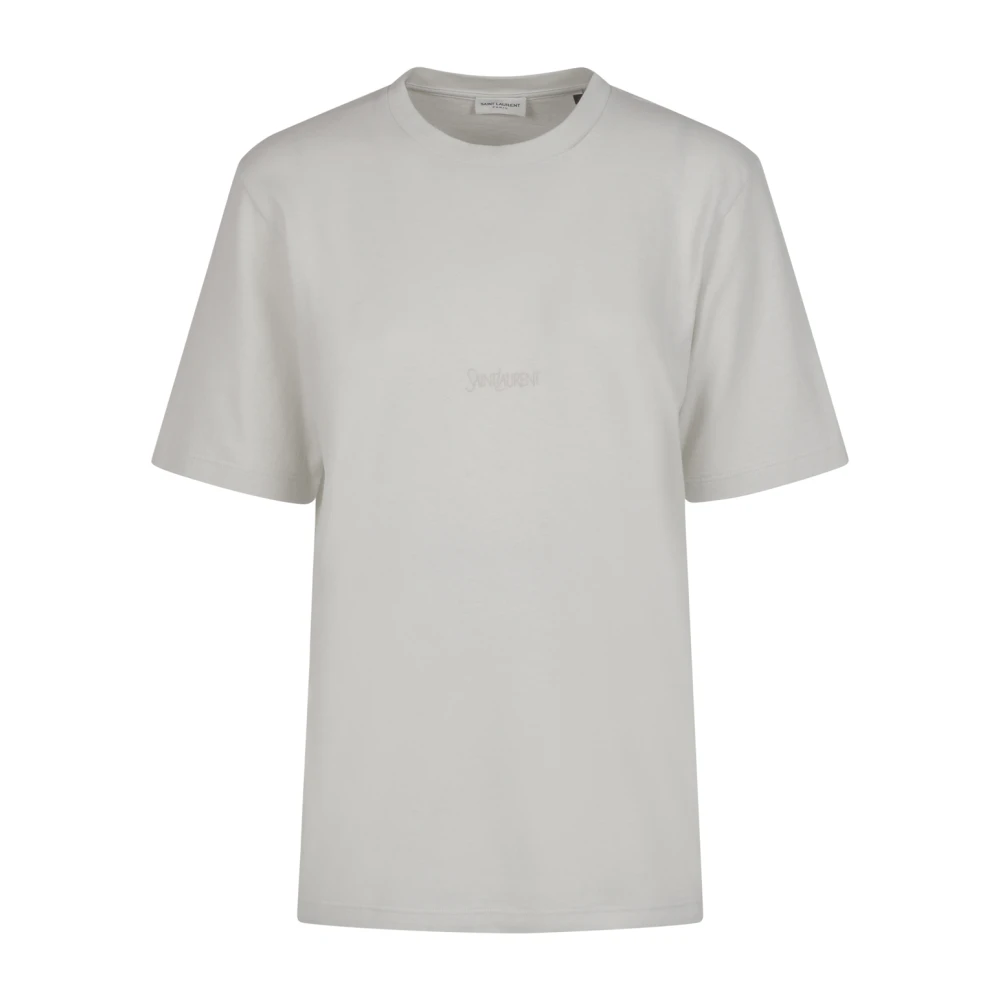 Saint Laurent Organisch Katoenen Boyfriend T-Shirt met Borduursel White Dames