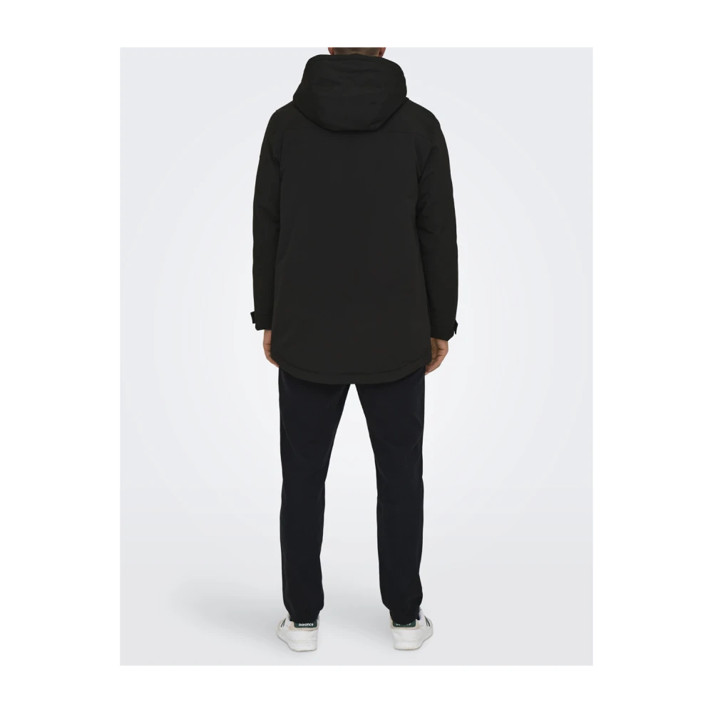 Only & Sons Zwarte Parka Athletische Jas Black Heren
