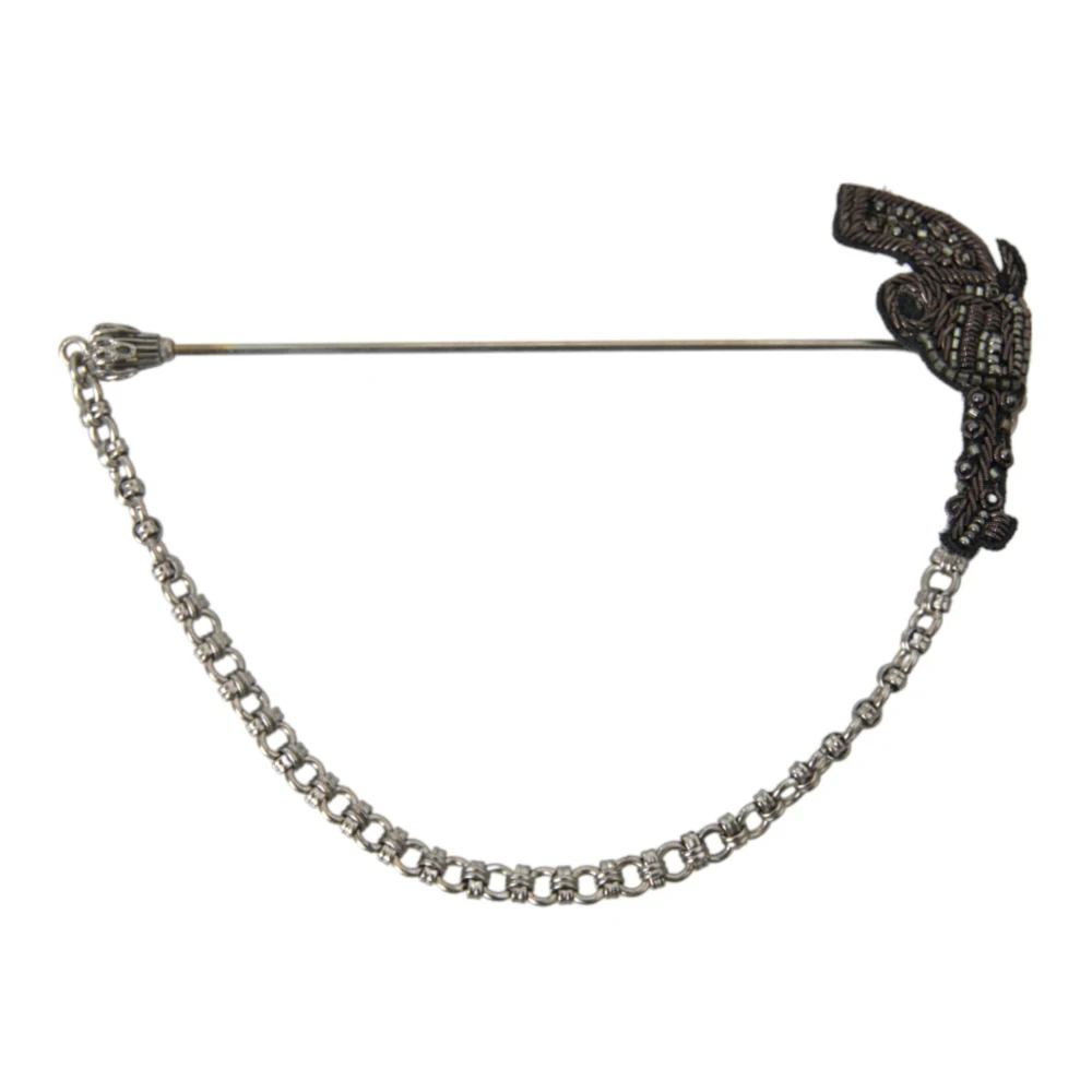 Dolce & Gabbana Men's Black Brooches, One Size, Revolver Gun Lapel Pin