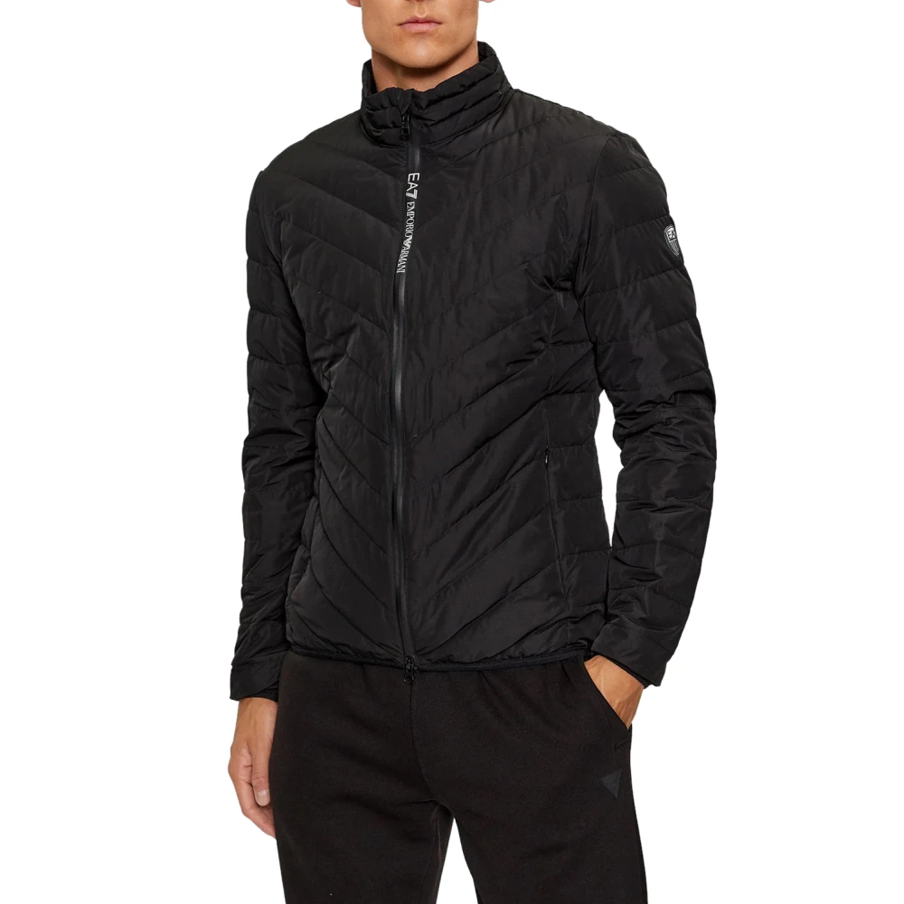 Emporio Armani EA7 Zwarte Rits Logo Puffer Jas Black Heren