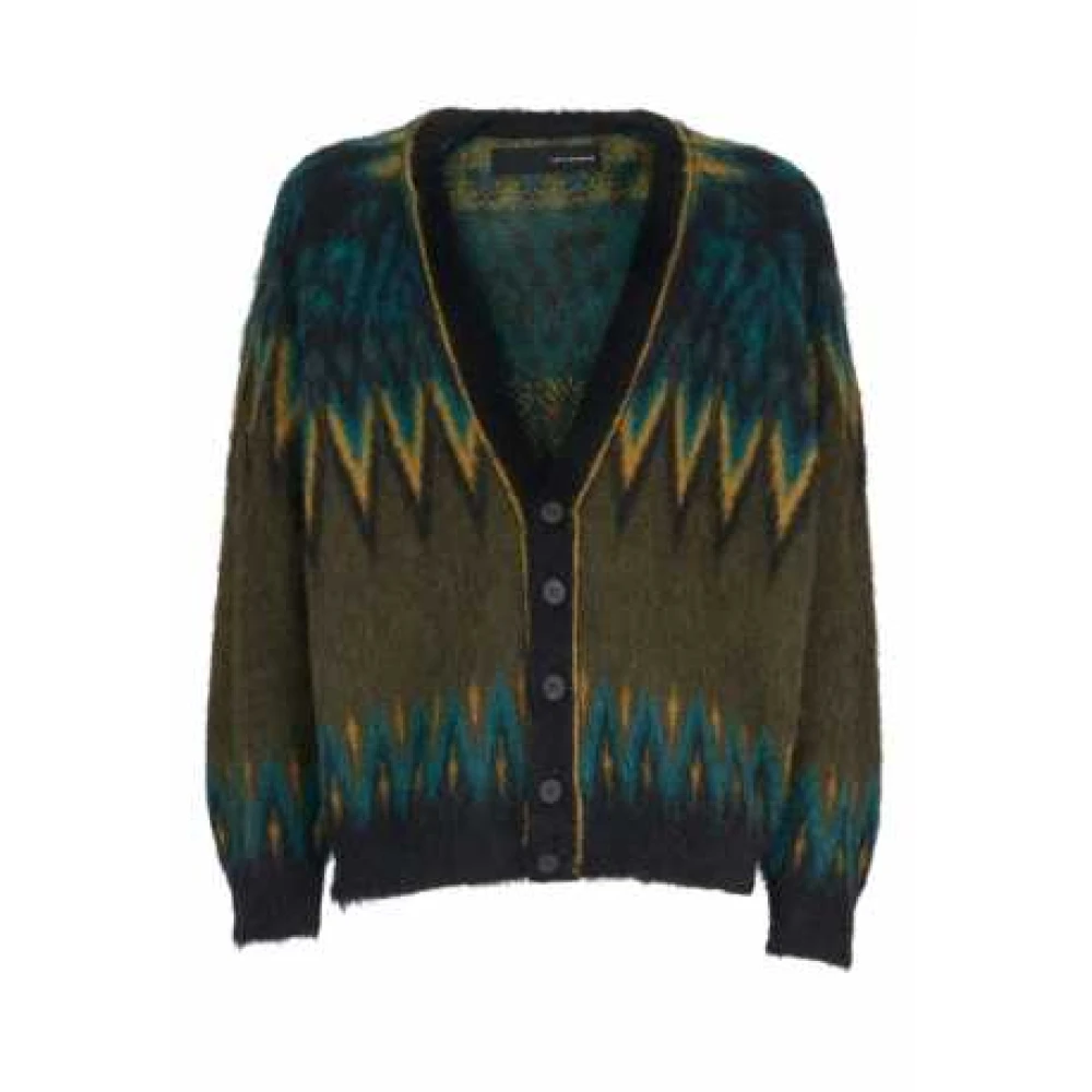 Isabel Benenato Uomo Verde Cardigan Grafico Mohair Giallo Blu