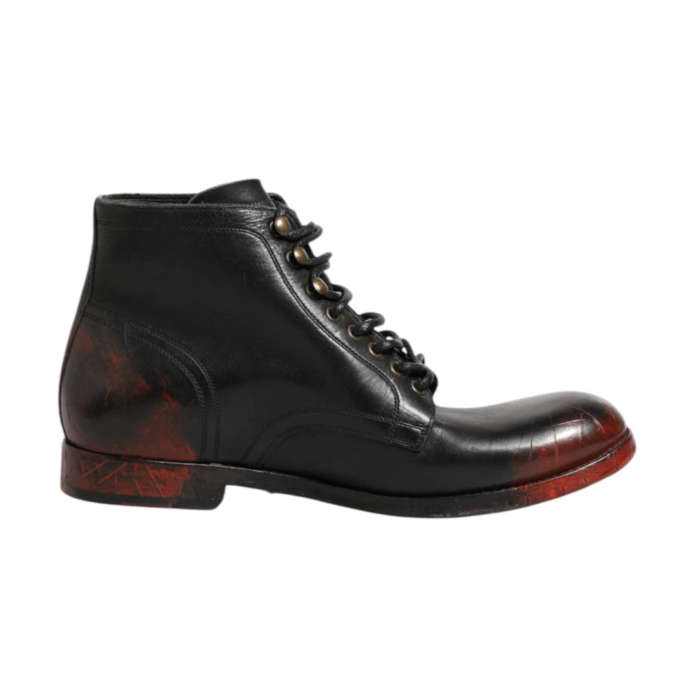Dolce & Gabbana Men's Black/Red Lace Up Ankle Boots