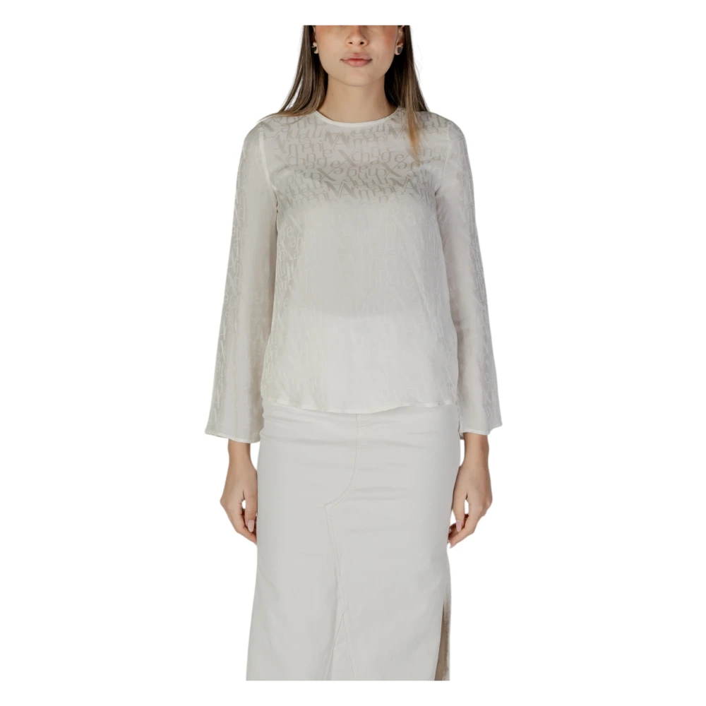 Armani Exchange Beige Viscose Blouse met Lange Mouwen Beige Dames