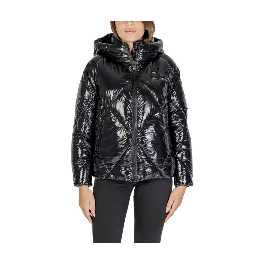 Blauer Nylon Gewatteerde Gevoerde Winterjas Black Dames