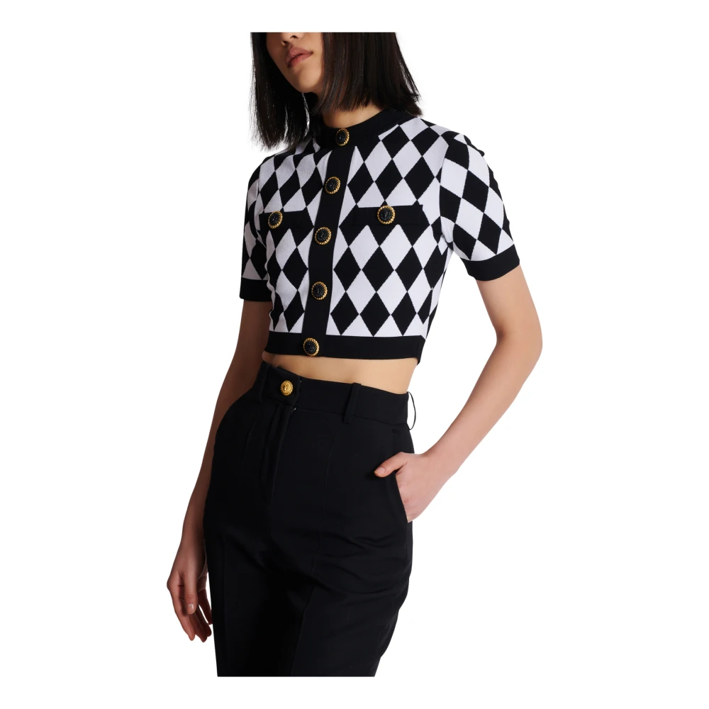 Balmain Diamant jacquard gebreide top Black Dames