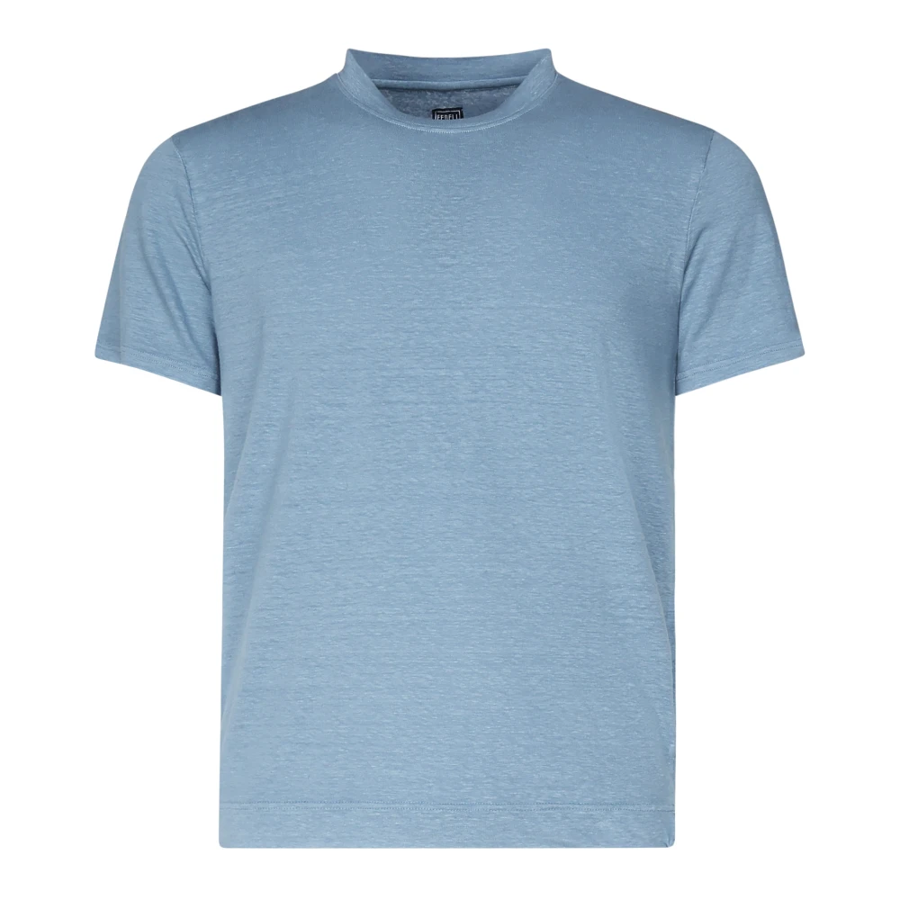 Fedeli Blue T-Shirts, Male, L, Linen T-Shirt And Polo
