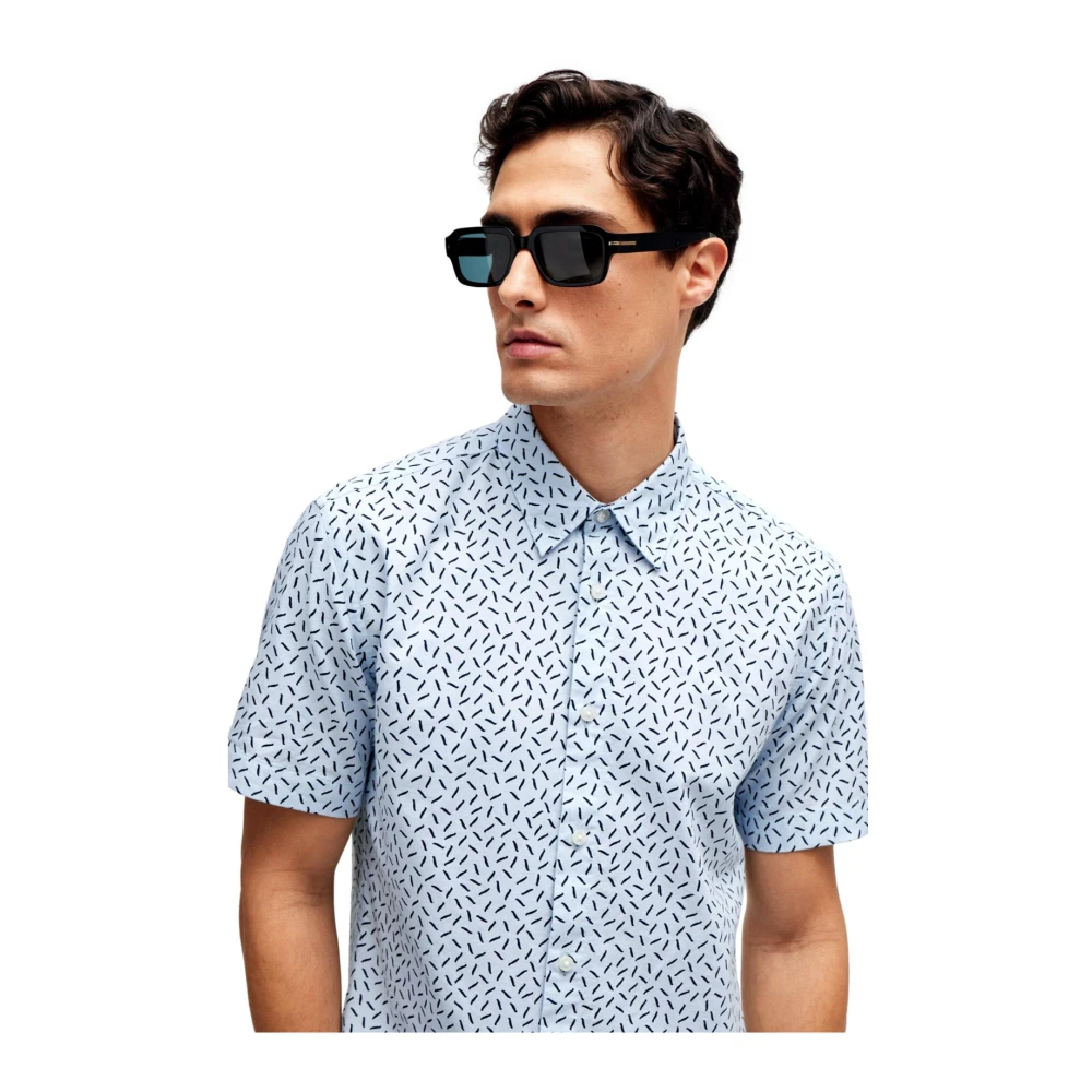 Hugo Boss Gedrukte Oxford Slim Fit Overhemd Blauw Blue Heren