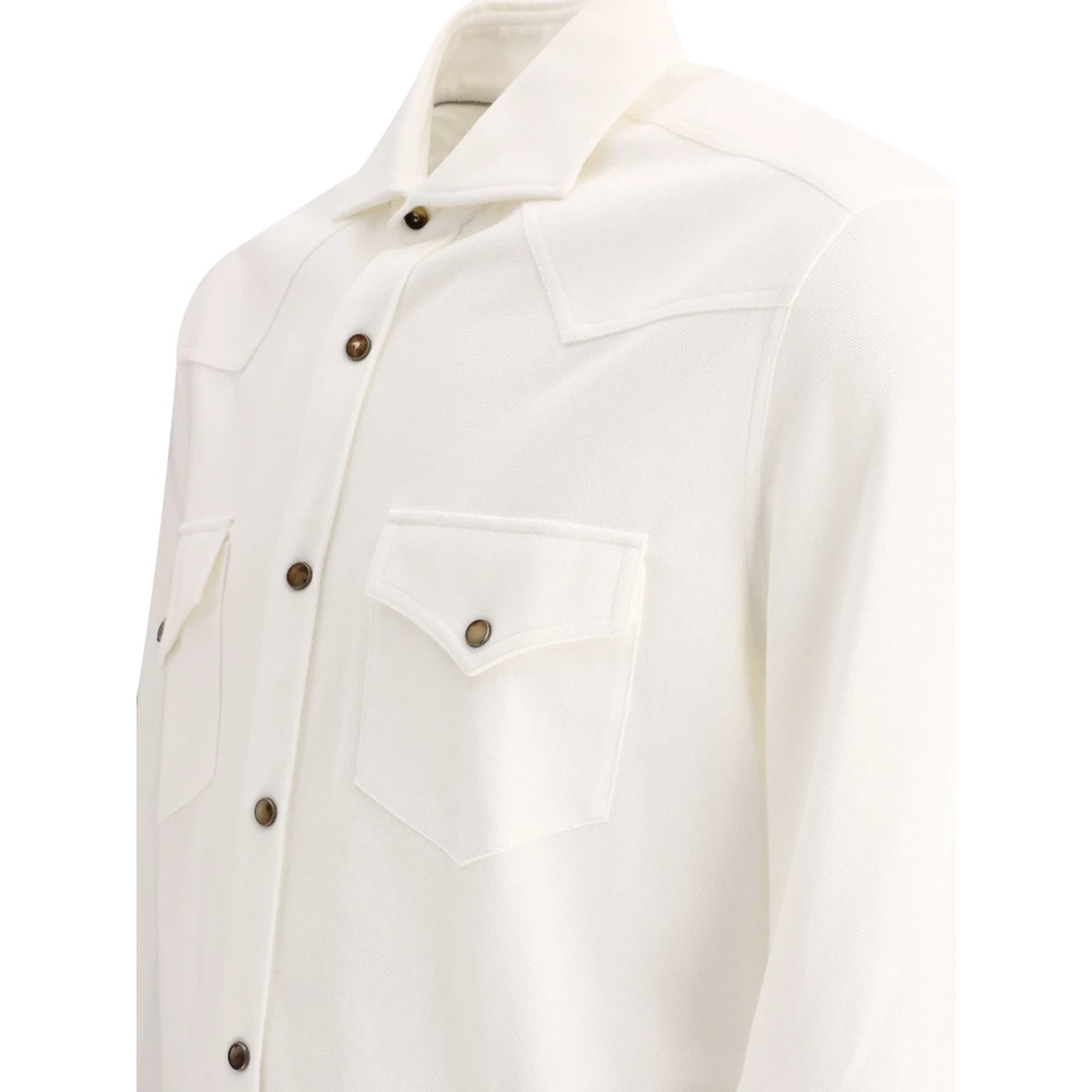 BRUNELLO CUCINELLI Overhemd met borstzakken van 100% katoen White Heren