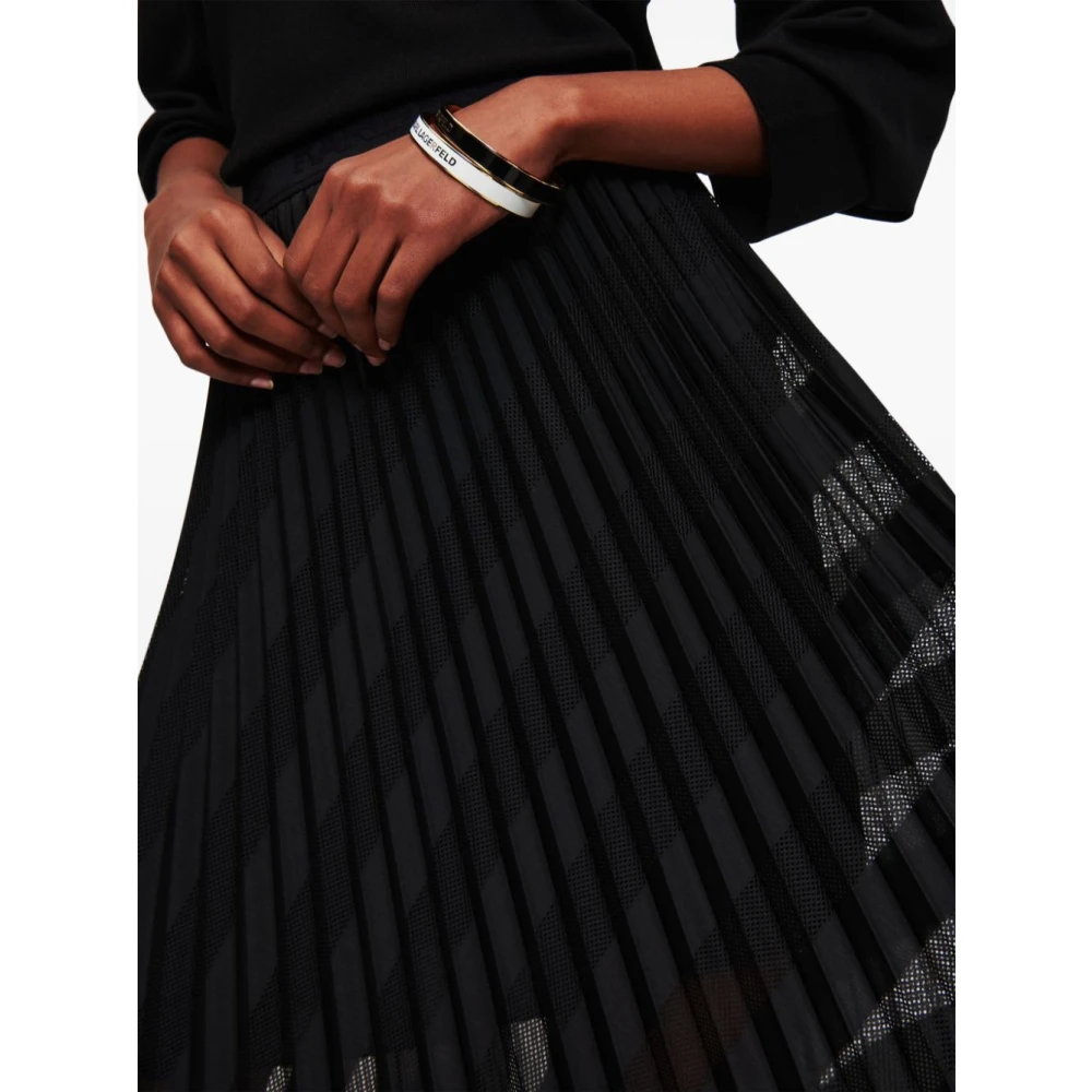 Karl Lagerfeld Geplisseerde Mesh Midi ROK Black Dames