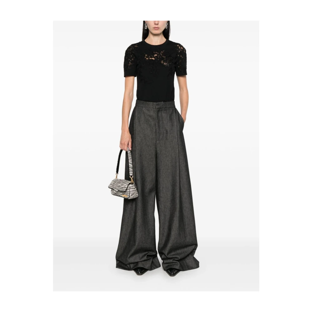 Ermanno Scervino Zwart Bloemenapplicatie Crew Neck T-shirt Black Dames