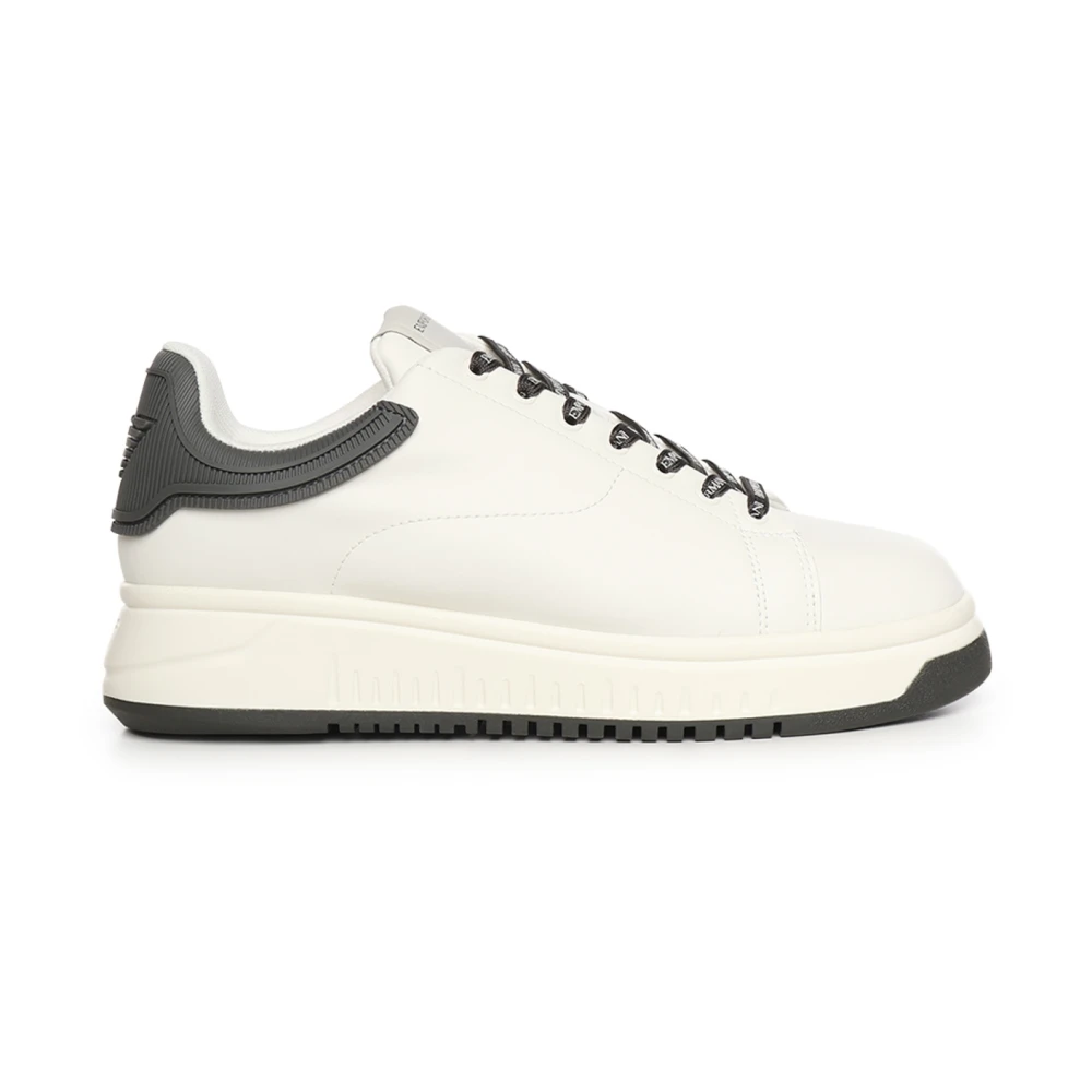 Emporio Armani Leren sneakers met gekartelde rubberen achterzool Heren Schoenen Wit