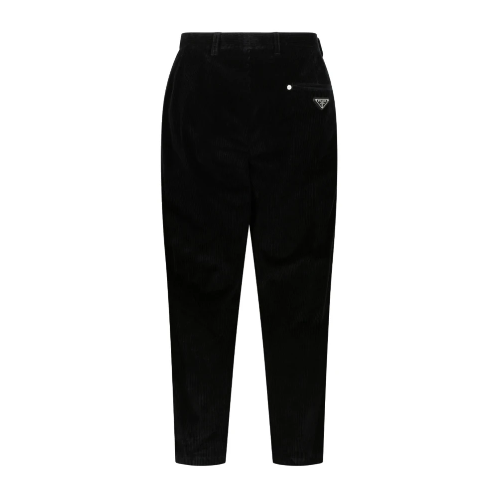 Prada Zwarte Corduroy Wortel Fit Broek Black Heren