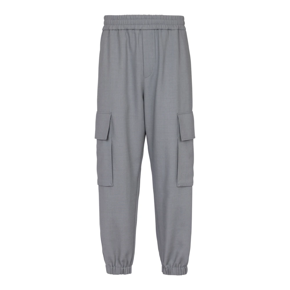 Balmain Dubbel crepe ull cargobyxor Gray, Herr