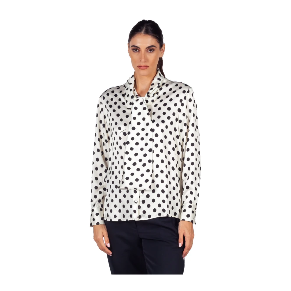 Msgm Satin overhemd met polka dot sjaalkraag Beige Dames