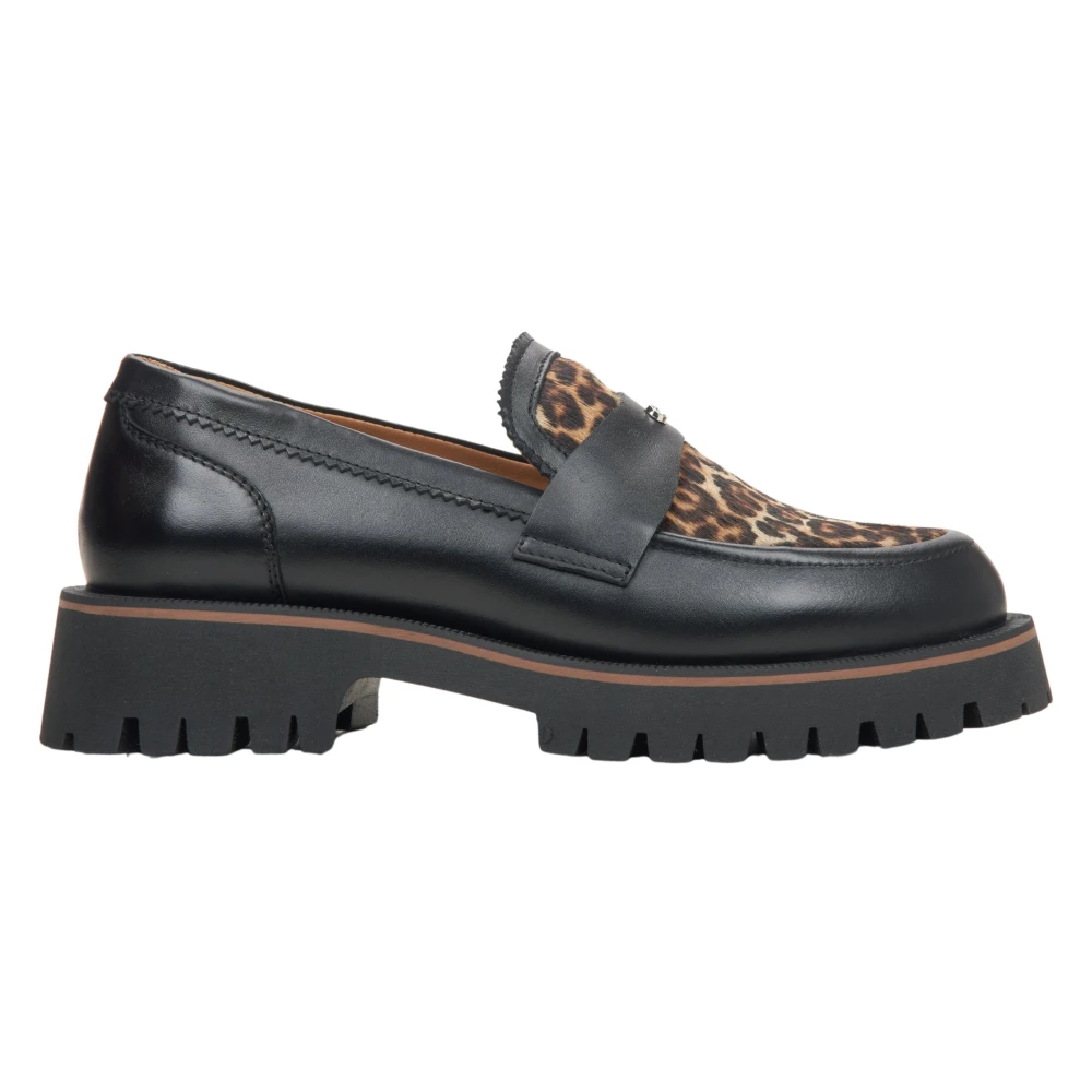 Estro Svarta Loafers i Leopardmönster Black, Dam