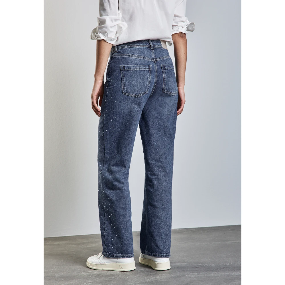 Street One Glitter Wide Leg Jeans Blue Dames