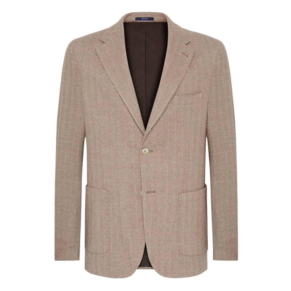 Boggi Milano Herringbone Jersey Blazer Style Cernobbio Beige Heren