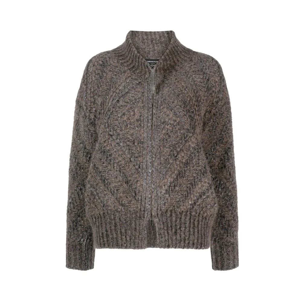 Fabiana Filippi Bomber Style Gebreid Jack in Grijs Bruin Meleé Gray Dames