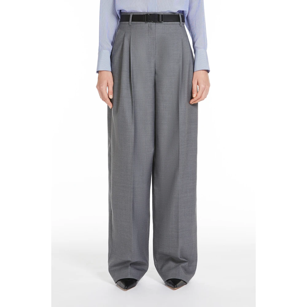 Max Mara Studio Wollen Gabardine Broek Gray Dames