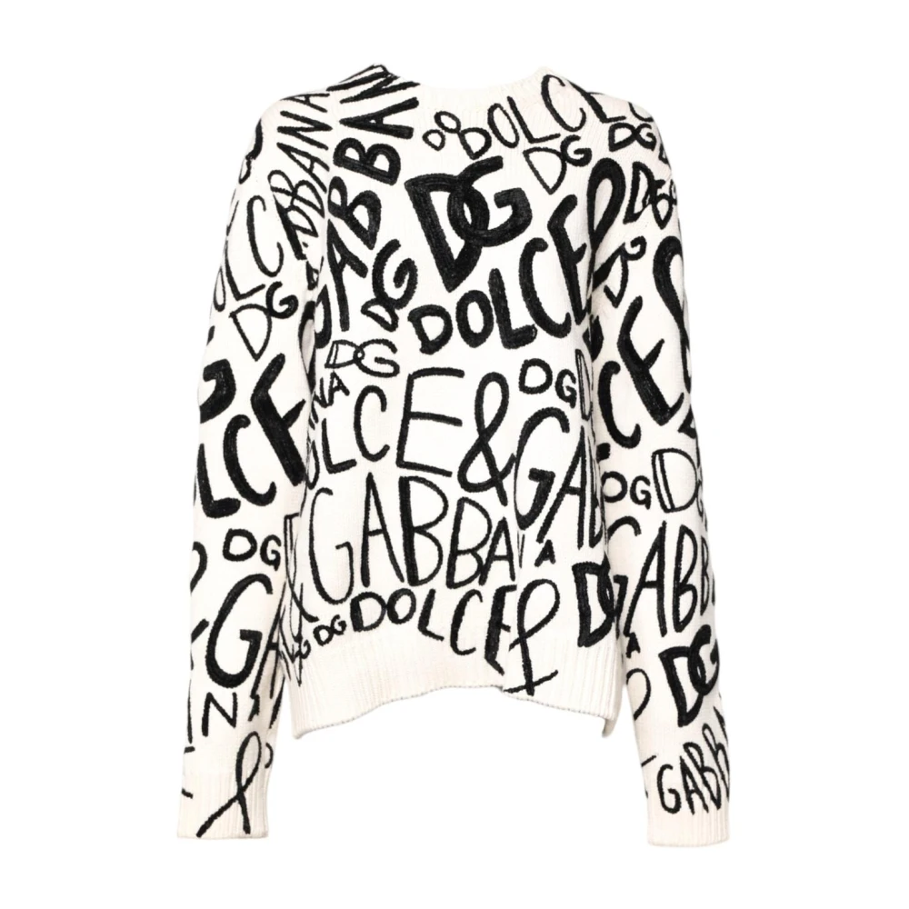 Dolce & Gabbana Mujer Blanco - Logo Print Crew Neck Pullover Sweater - Knitwear - S