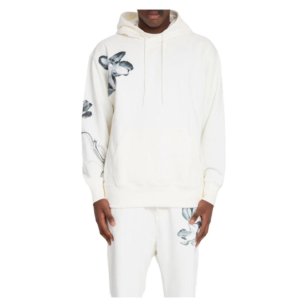 Y-3 Bloemen grafische hoodie in off white Heren
