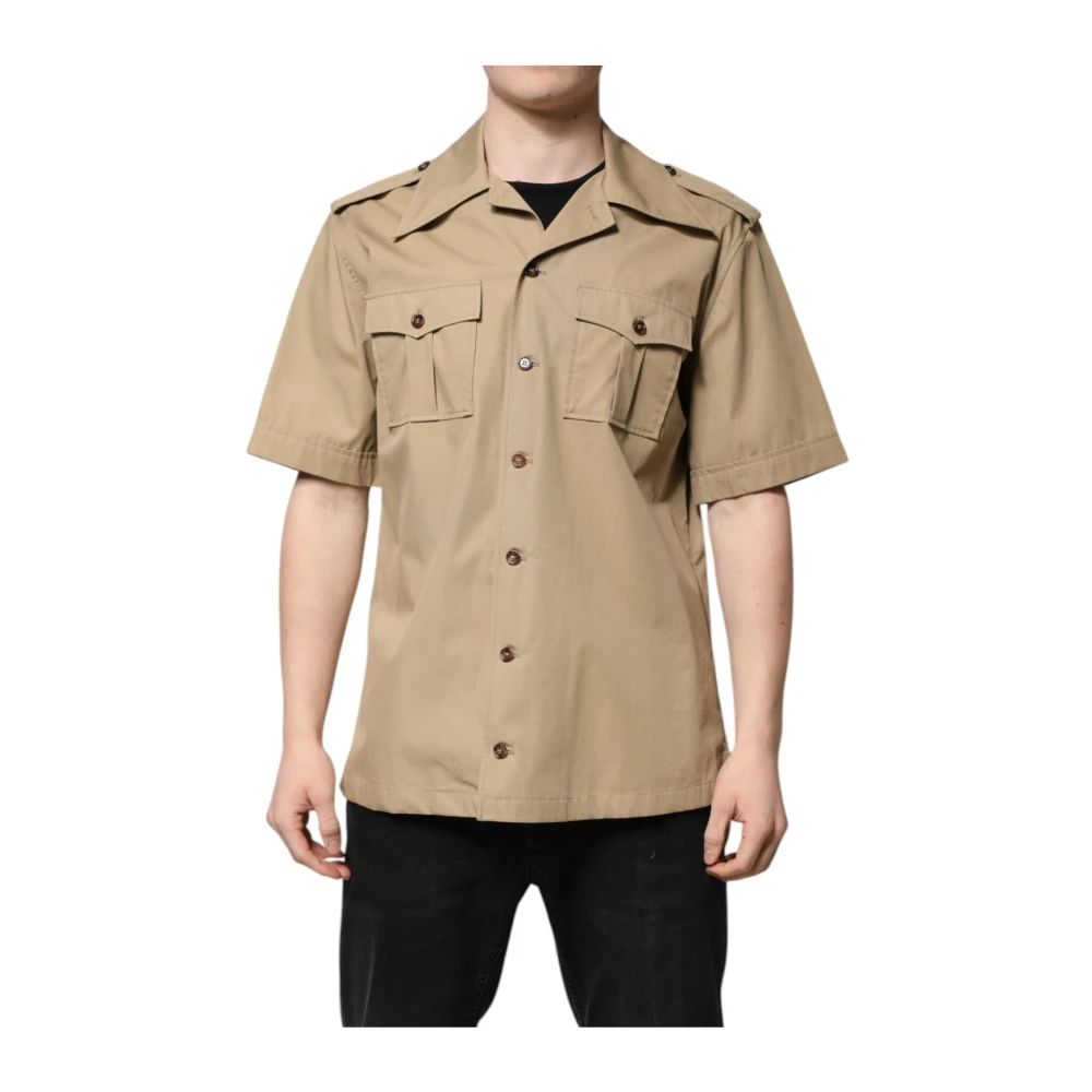 Dolce & Gabbana Men's Brown Gorgeous Short Sleeve Collared Shirt With Pockets - Short Sleeve Shirts - Xs - Shirts