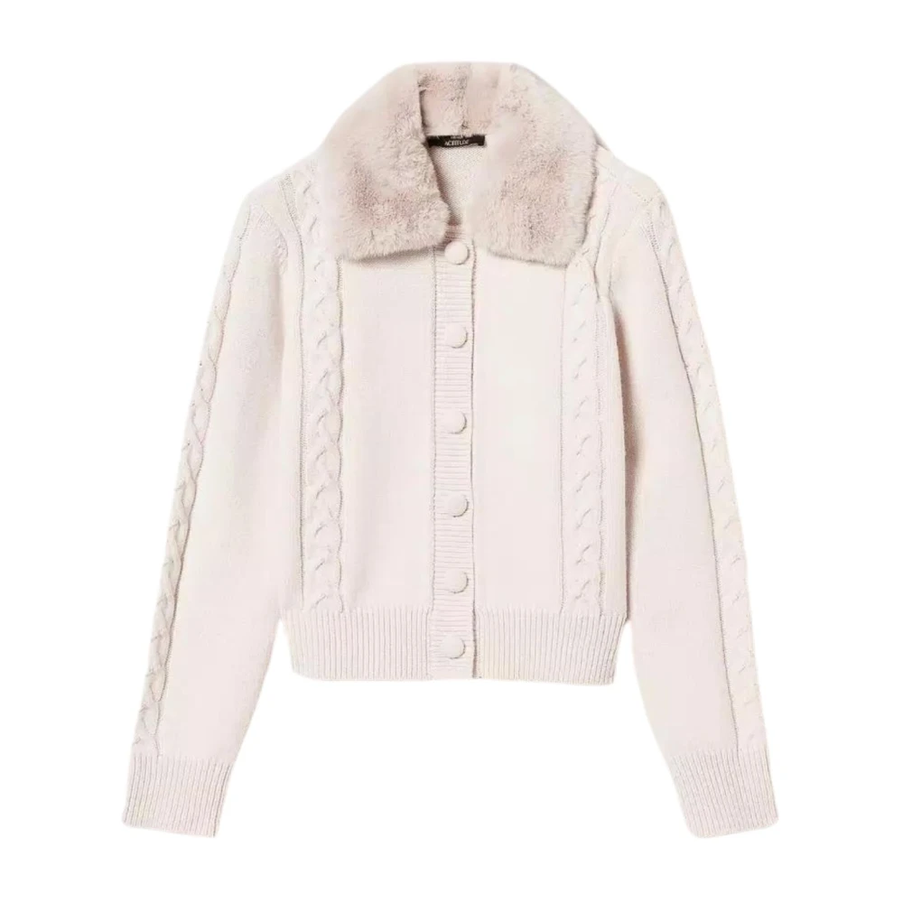 Beige Genser med Faux Fur Krage