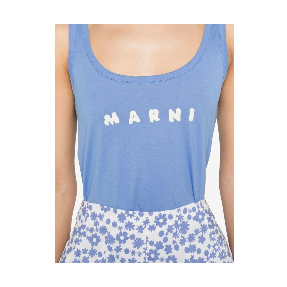 Marni Blauw Mouwloos Scoop Neck T-shirt Blue Dames