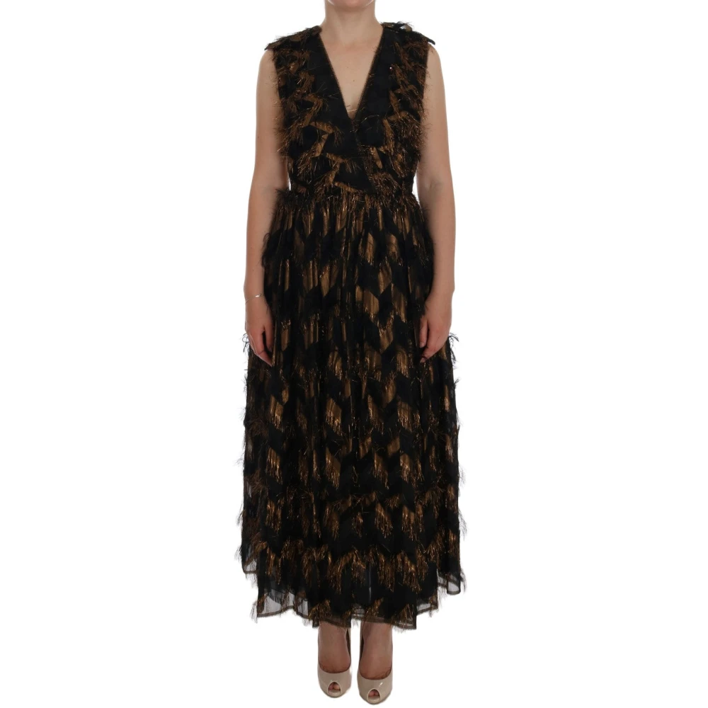Dolce & Gabbana , Maxi Dresses, Female, Black, 2XS, Bohemian Fringed Silk Maxi Dress - Image 3