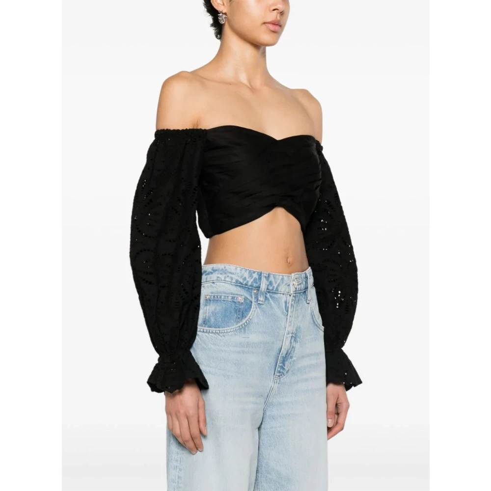 Self Portrait Zwarte Off-shoulder Sweetheart Shirt Black Dames