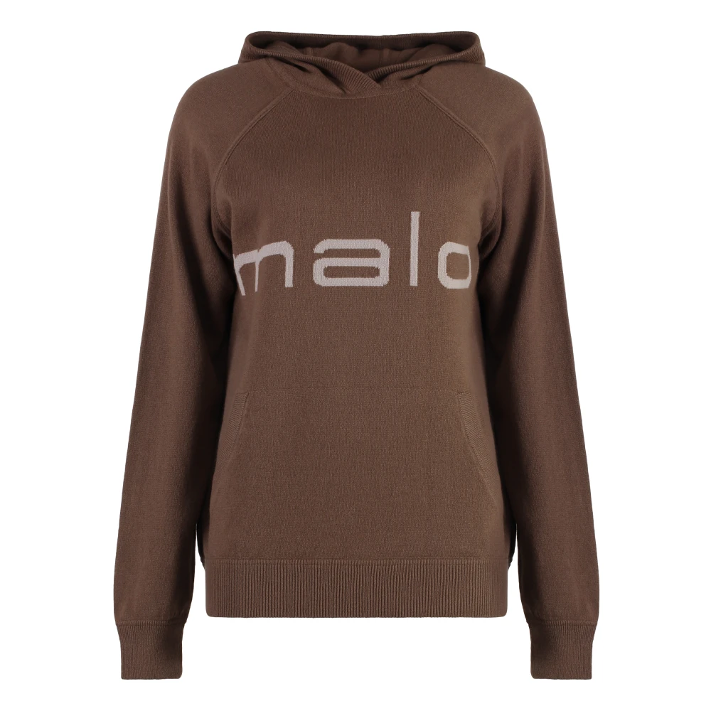 Malo Cashmere Stickad Hoodie med Logo Brown, Dam