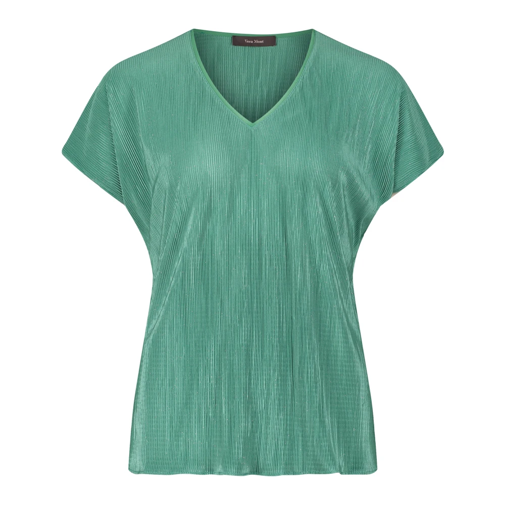 Vera Mont Glitterige Geplooide V-hals Blousetop Green Dames