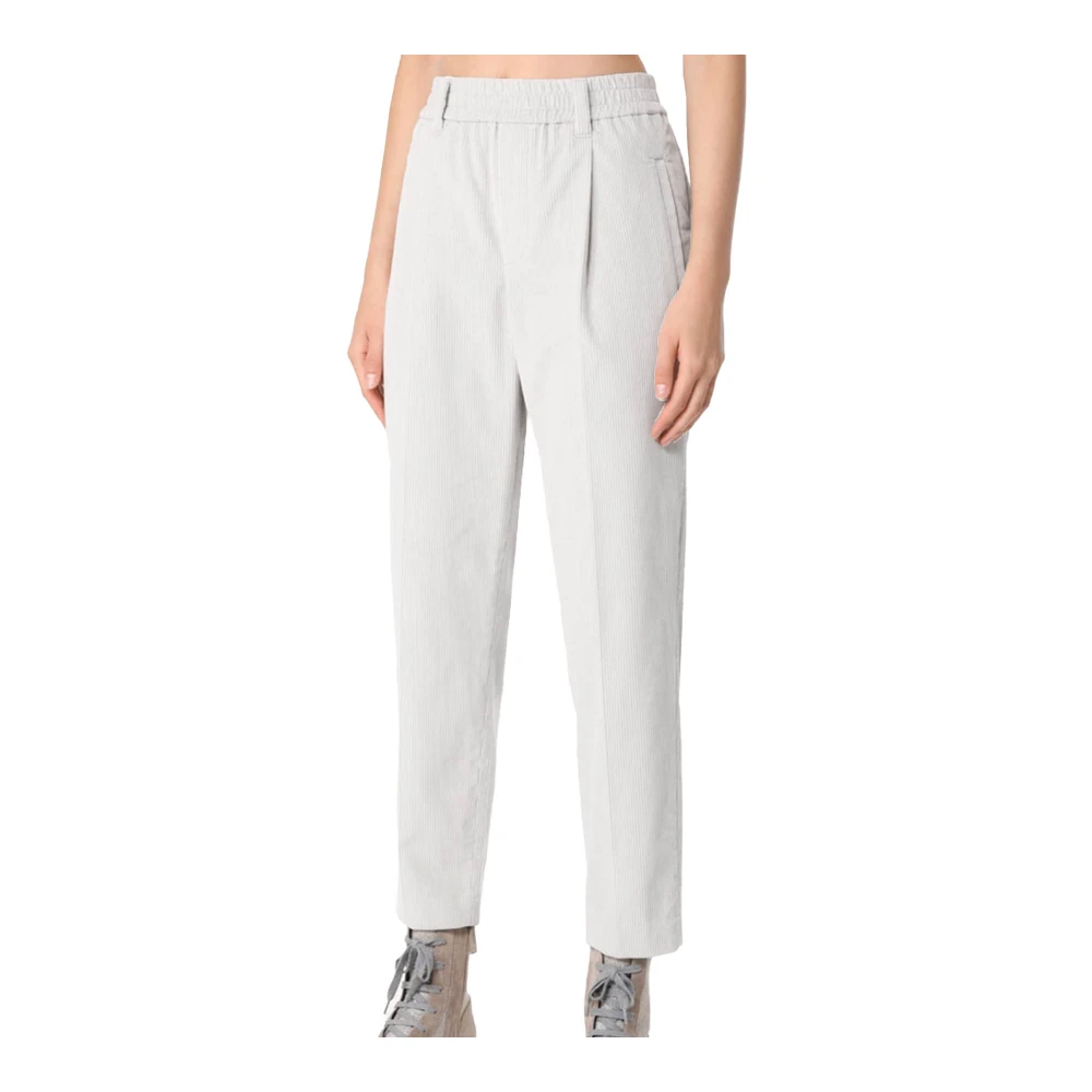 BRUNELLO CUCINELLI Fluwelen Gestreepte Elastische Broek Gray Dames