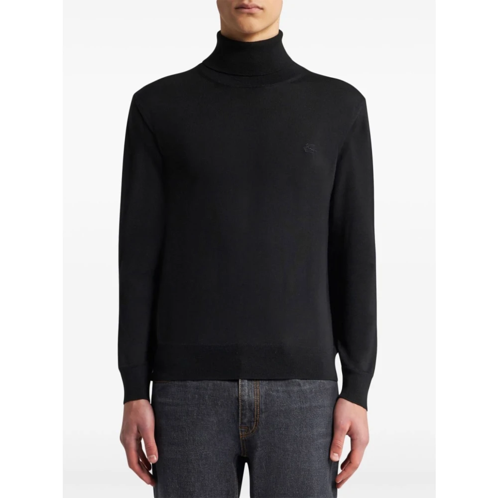 ETRO Zwarte Pegaso Motief Wollen Trui Black Heren