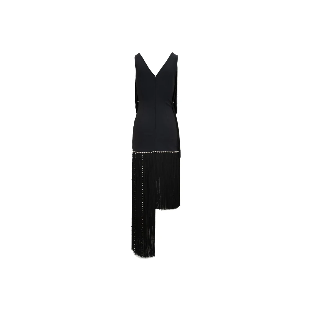 Elisabetta Franchi Lange V-hals jurk met franjes Black Dames