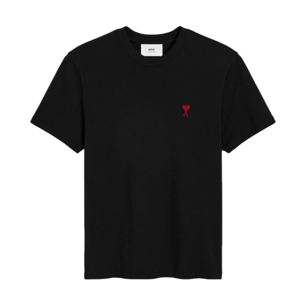 Ami Paris Zwarte Katoenen Jersey T-shirt met Ronde Hals Black Dames