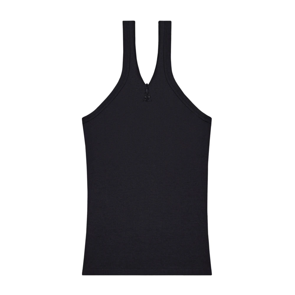 Courrèges Zwarte Geribbelde Geborduurde Top Black Dames