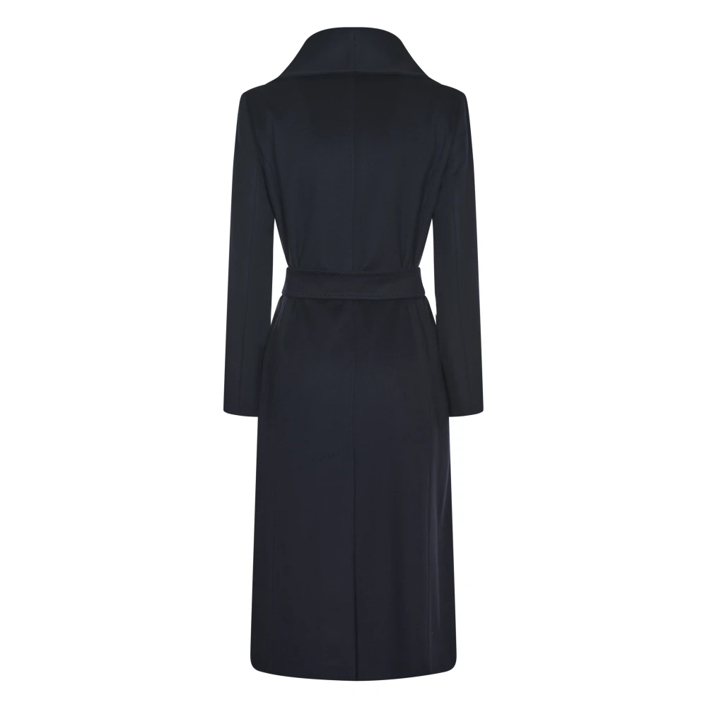 Max Mara Blauwe Wol Lange Jas met Riem Blue Dames