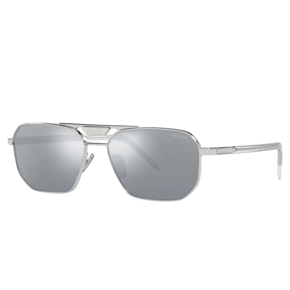 Prada Unisex Gray Rectangular Silver Mirrored Sunglasses Medium