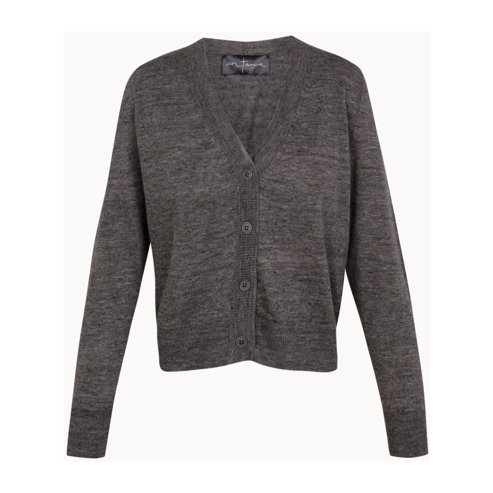 Cortana Gray Cropped V-Neck Cardigan - Female - Cardigans - M - Knitwear