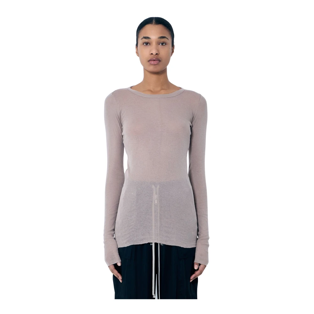 Rick Owens Rib Lange Mouw Crewneck T-shirt Beige Dames