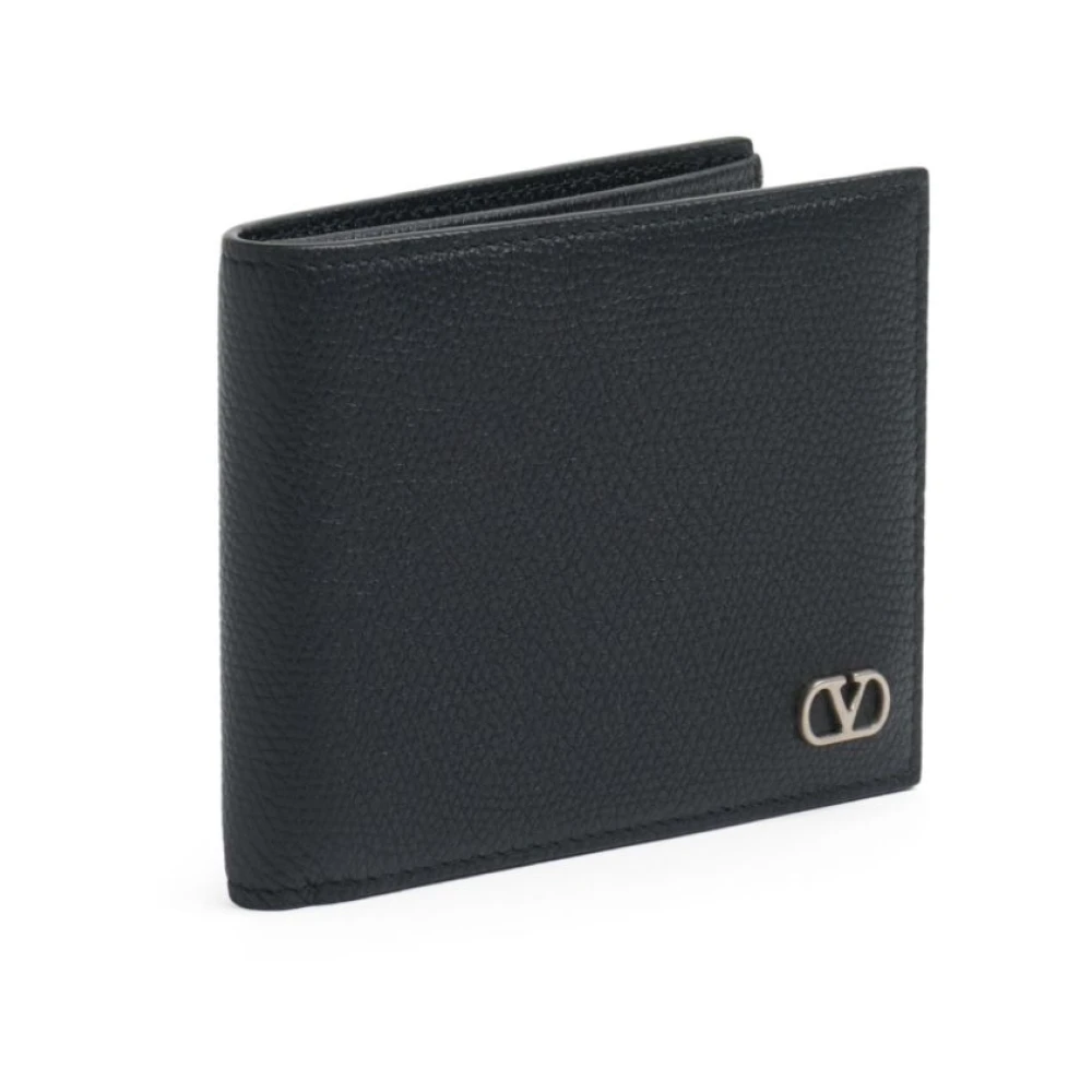 Valentino Garavani Zwarte Pebble Lederen Bi-Fold Portemonnee Black Heren