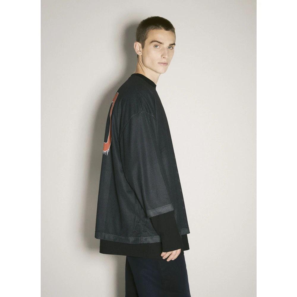 032c Gelaagde Mesh Top met Logopatch Black Heren