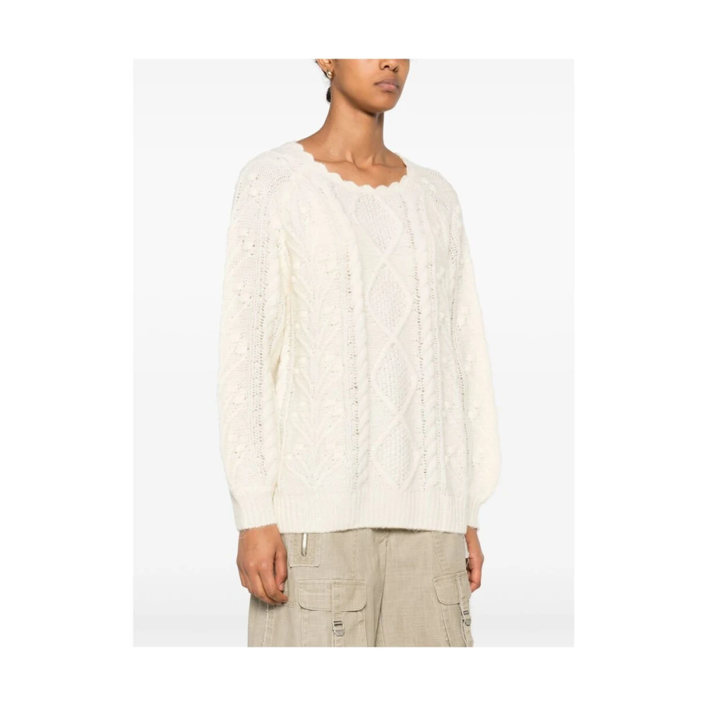 Louise Misha Witte Aran Gebreide Trui Beige Dames