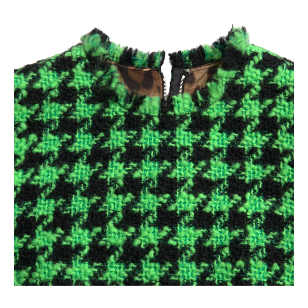 Dolce & Gabbana Elegante Gebreide Minijurk met Houndstooth Patroon Green Dames