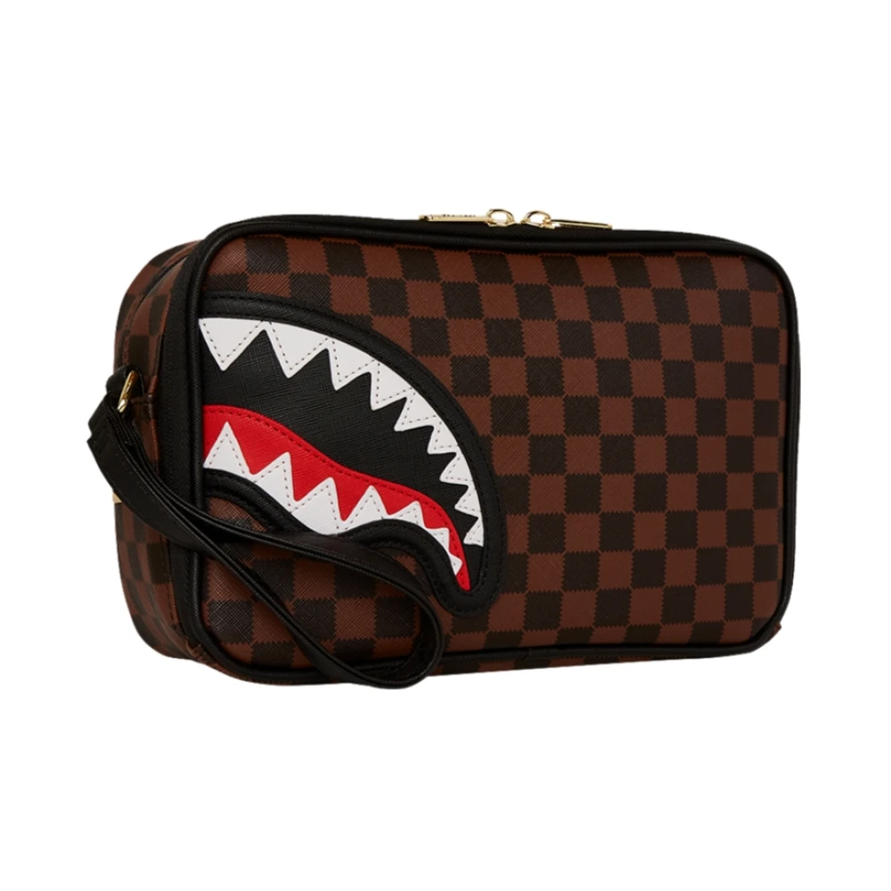 Sprayground Women's Brown Vegan Leather Toiletry Bag With Compartments - Toilet Bags - One Size - Bags