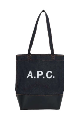 Blå denim tote bag med läderbas